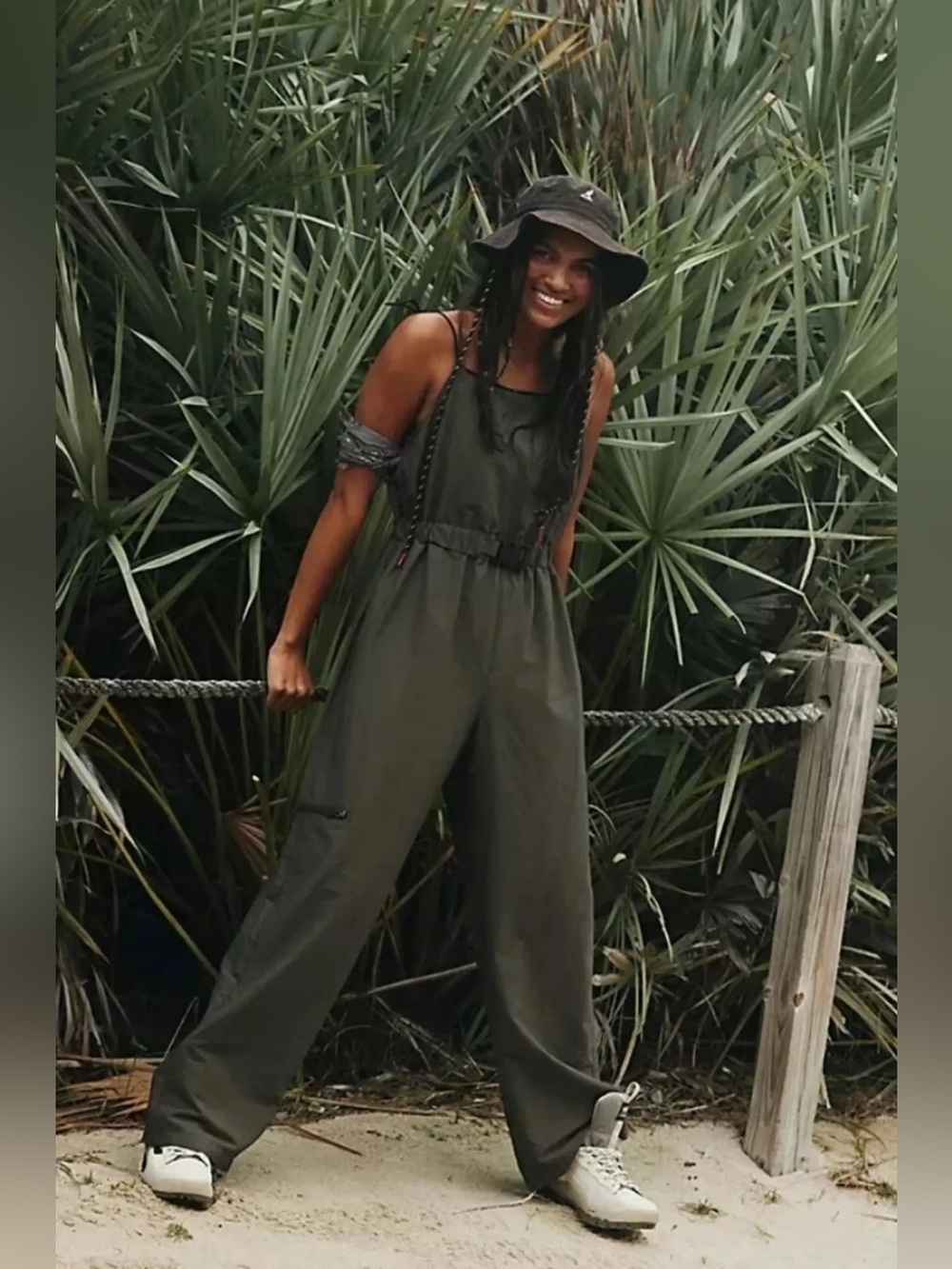 FP Movement Star Player Onesie Jumpsuit XS Olive Gray Wide Leg Cargo